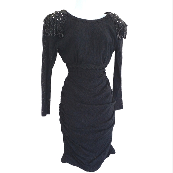Vintage Lori Ann Black Lace Victorian Goth Dress Small - Picture 6 of 10